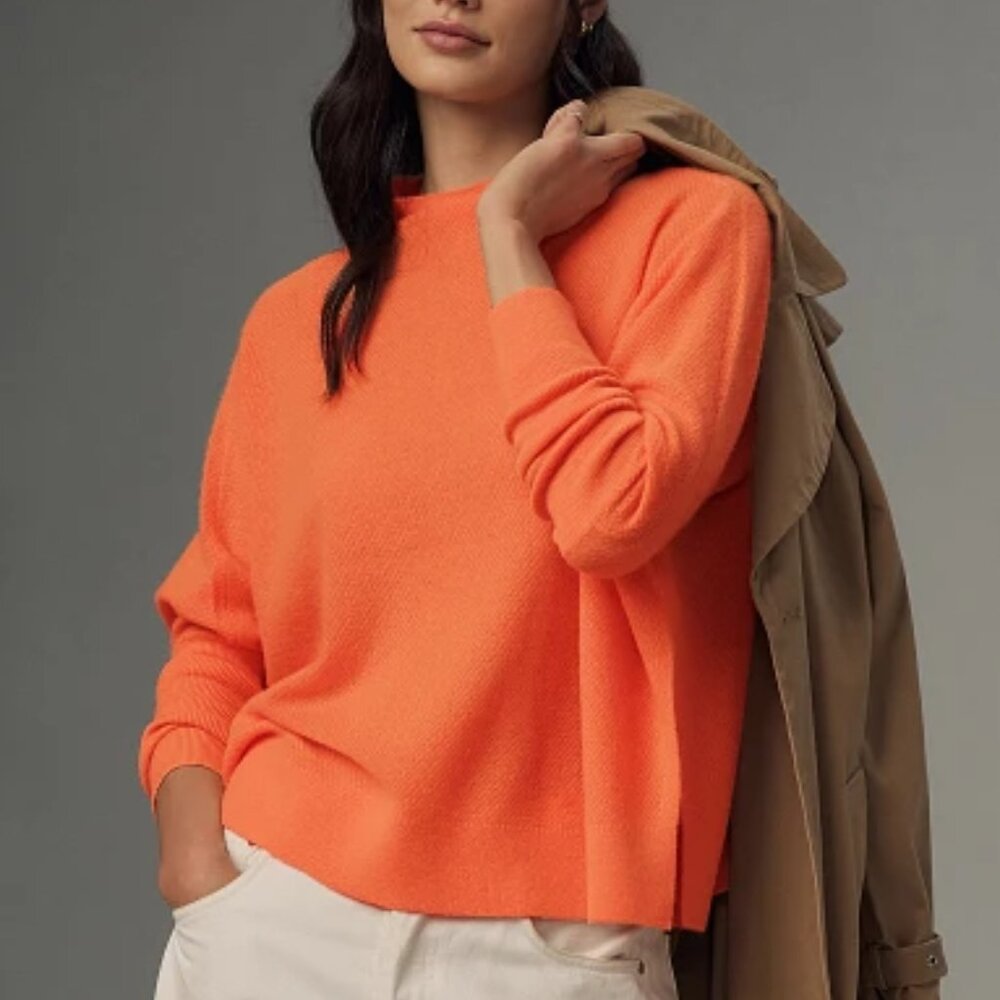 Anthropologie The Shea Oversized Boxy 100% Cashmere Sweater Sherbert Orange XL